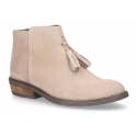 Ankle boots with tassels in suede leather combined with metal suede leather.