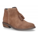 Ankle boots with tassels in suede leather combined with metal suede leather.