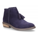 Ankle boots with tassels in suede leather combined with metal suede leather.