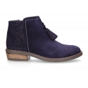 Ankle boots with tassels in suede leather combined with metal suede leather.