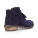 Ankle boots with tassels in suede leather combined with metal suede leather.