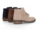 Ankle boots with tassels in suede leather combined with metal suede leather.