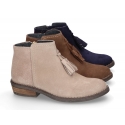 Ankle boots with tassels in suede leather combined with metal suede leather.