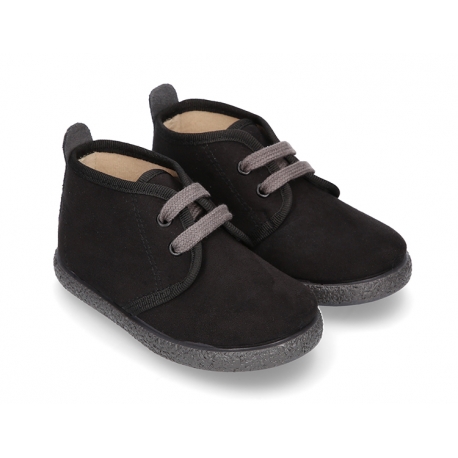 Autumn winter canvas little ankle boots in BLACK color.