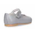 Classic Little Mary Janes with hook and loop strap with flower in pearl nappa leather.