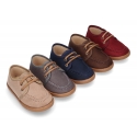 Autumn winter canvas moccasin shoes wallabee style.