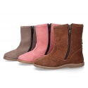 Suede leather boot shoes with fringed design.