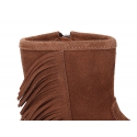 Suede leather boot shoes with fringed design.