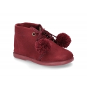 Autumn winter canvas little bootie with POMPONS.