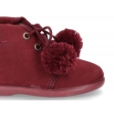 Autumn winter canvas little bootie with POMPONS.