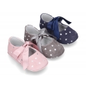 Classic little Mary Janes angel style in suede leather with STARS print design for baby.