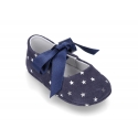 Classic little Mary Janes angel style in suede leather with STARS print design for baby.