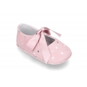 Classic little Mary Janes angel style in suede leather with STARS print design for baby.