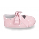 Classic little Mary Janes angel style in suede leather with STARS print design for baby.