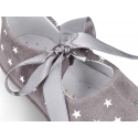 Classic little Mary Janes angel style in suede leather with STARS print design for baby.