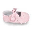 Classic little Mary Janes angel style in suede leather with STARS print design for baby.