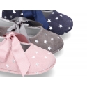 Classic little Mary Janes angel style in suede leather with STARS print design for baby.