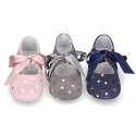 Classic little Mary Janes angel style in suede leather with STARS print design for baby.