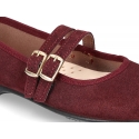 New Little Mary Jane shoes with double buckle in suede leather.