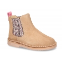 Kids suede leather ankle boots with elastic band with MELANGE GLITTER design.