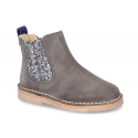 Kids suede leather ankle boots with elastic band with MELANGE GLITTER design.