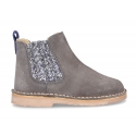 Kids suede leather ankle boots with elastic band with MELANGE GLITTER design.