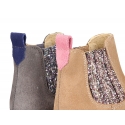 Kids suede leather ankle boots with elastic band with MELANGE GLITTER design.
