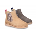 Kids suede leather ankle boots with elastic band with MELANGE GLITTER design.