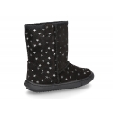 Suede leather boot shoes with STARS design and fake hair lining.