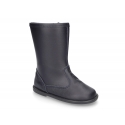 WASHABLE LEATHER boots in dark blue color with zipper.