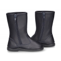 WASHABLE LEATHER boots in dark blue color with zipper.