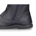 WASHABLE LEATHER boots in dark blue color with zipper.