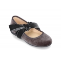 New Velvet canvas Mary Jane shoes with ties closure with big bow.