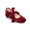 New Velvet canvas Mary Jane shoes with ties closure with big bow.