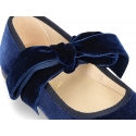 New Velvet canvas Mary Jane shoes with ties closure with big bow.