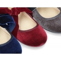 New Velvet canvas Mary Jane shoes with ties closure with big bow.