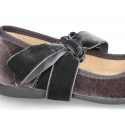 New Velvet canvas Mary Jane shoes with ties closure with big bow.
