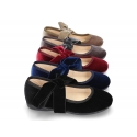 New Velvet canvas Mary Jane shoes with ties closure with big bow.