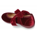 New Velvet canvas Mary Jane shoes with ties closure with big bow.