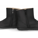 Autumn winter waxed canvas anklle boots in BLACK color with zippoer.