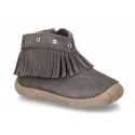 Suede leather ankle boots with FRINGED design and toe cap.