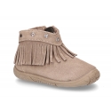 Suede leather ankle boots with FRINGED design and toe cap.