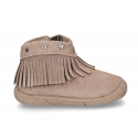 Suede leather ankle boots with FRINGED design and toe cap.