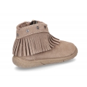 Suede leather ankle boots with FRINGED design and toe cap.