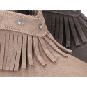 Suede leather ankle boots with FRINGED design and toe cap.