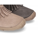 Suede leather ankle boots with FRINGED design and toe cap.