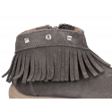 Suede leather ankle boots with FRINGED design and toe cap.