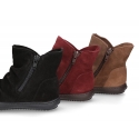 Suede leather girl boot shoes to dress with zipper closure.