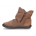 Suede leather girl boot shoes to dress with zipper closure.