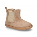 Autumn winter canvas little ankle boots with elastic band and zipper closure.